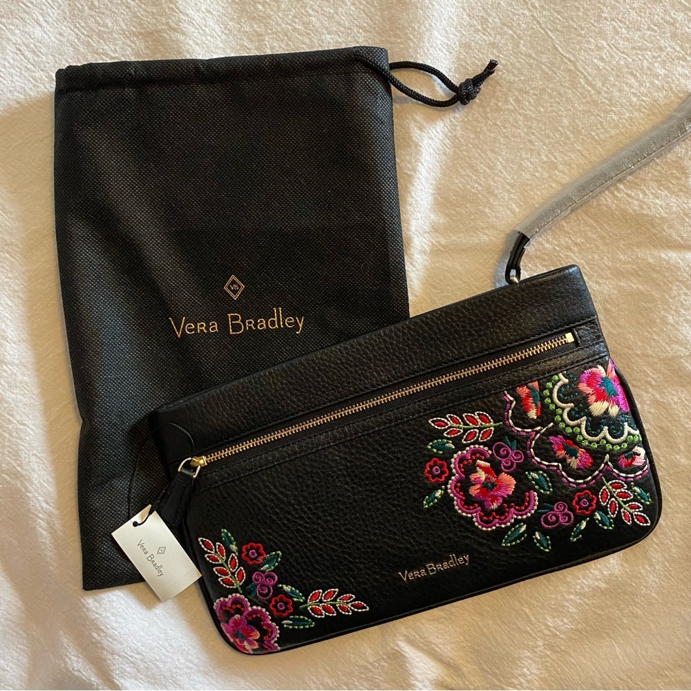 Vera Bradley Leather Floral Embroidery Mia Wristlet Clutch NEW WITH TAGS